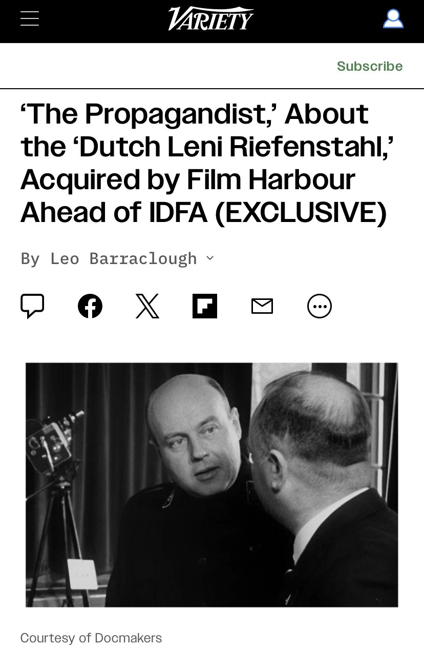 De Propagandist van Luuk Bouwman zal internationaal vertegenwoordigd worden door Film Harbour